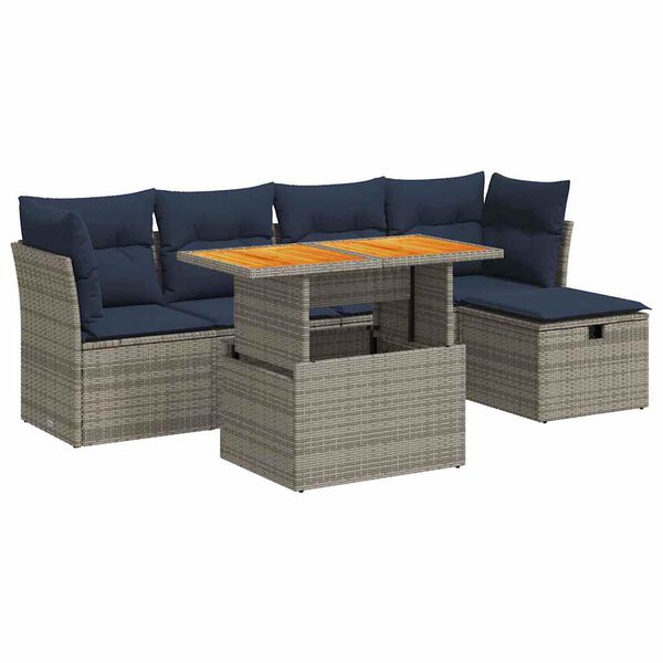 vidaXL Salon de jardin avec coussins 6 pcs gris résine tressée acacia