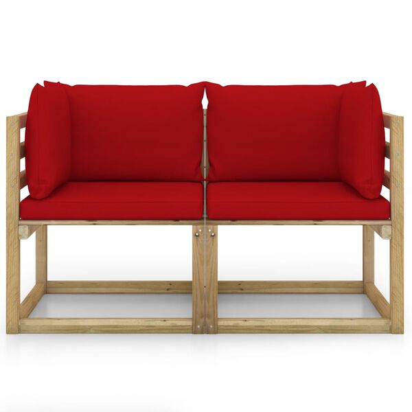 vidaXL Canap&eacute;s d'angle de jardin 2pcs et coussins Pin impr&eacute;gn&eacute; de vert