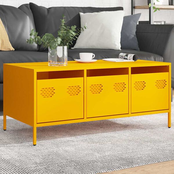 vidaXL Table basse jaune moutarde 101,5x50x43,5cm acier lamin&eacute; &agrave; froid
