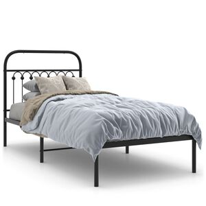 vidaXL Cadre de lit m&eacute;tal sans matelas avec t&ecirc;te de lit noir 90x200 cm