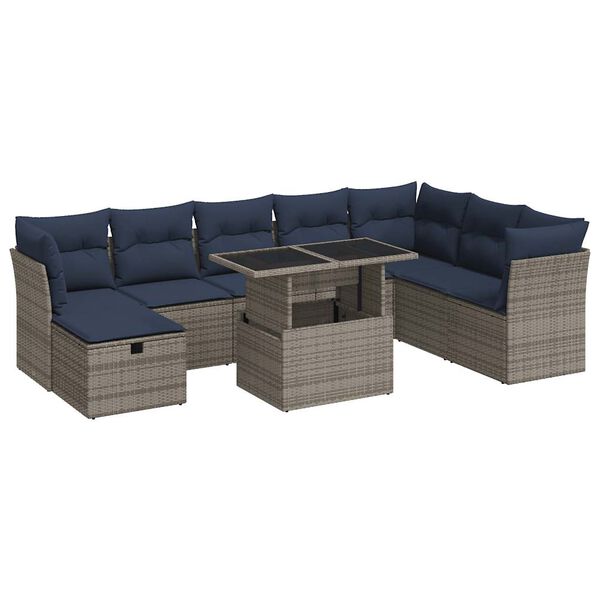 vidaXL Salon de jardin avec coussins 9 pcs gris r&eacute;sine tress&eacute;e acacia