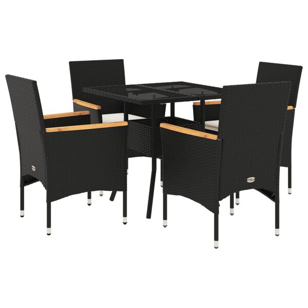 vidaXL Ensemble &agrave; manger de jardin et coussins 5 pcs noir rotin verre