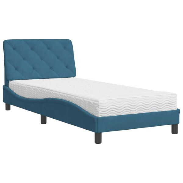 vidaXL Lit avec matelas bleu 90x190 cm velours
