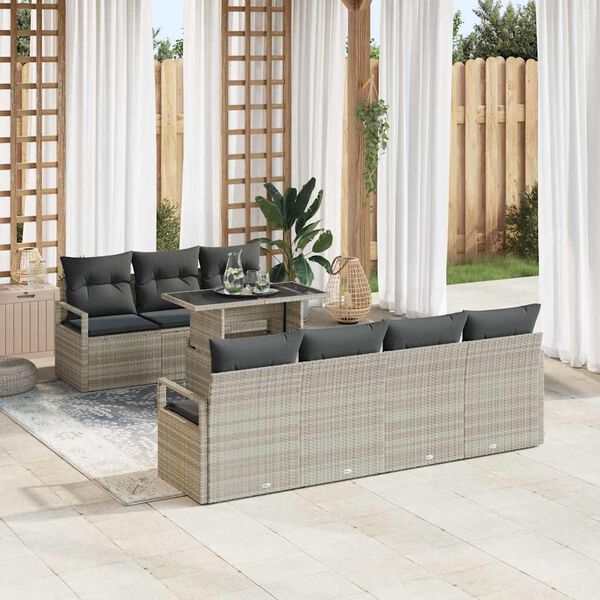vidaXL Ensemble de canap&eacute; de jardin 8 pcs Gris clair polyrotin