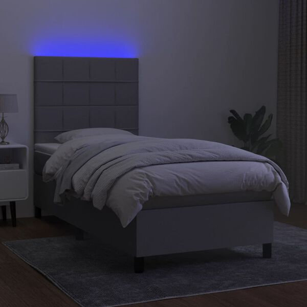 vidaXL Sommier &agrave; lattes de lit avec matelas et LED Gris clair 90x190cm