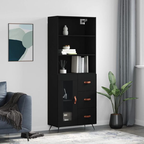 vidaXL Buffet haut Noir 69,5x34x180 cm Bois d'ing&eacute;nierie