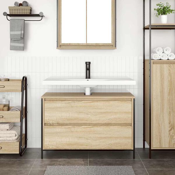 vidaXL Meuble salle de bain lavabo tiroirs chêne sonoma 90x34,5x60 cm