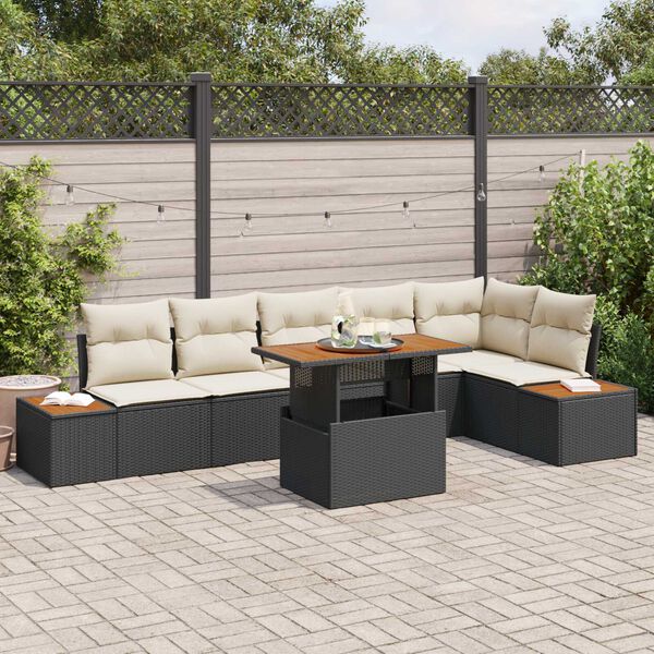 vidaXL Ensemble de canapé de jardin 7 pcs Noir Poly rotin
