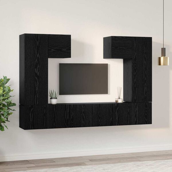vidaXL Ensemble meuble TV 7 pcs Ch&ecirc;ne noir Bois d'ing&eacute;nierie