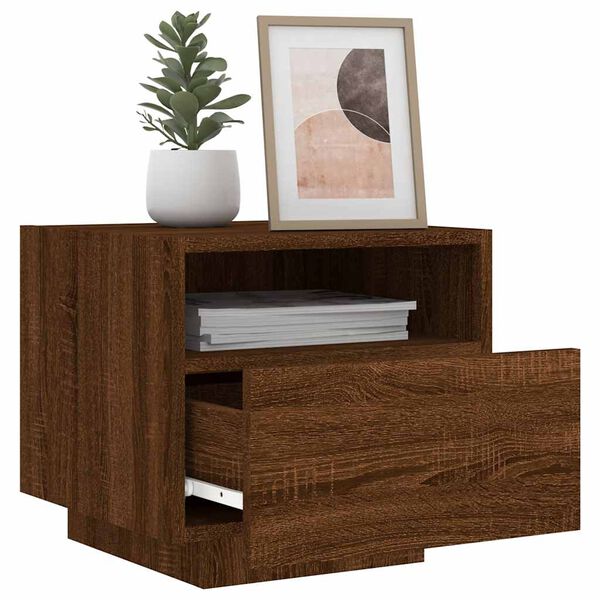 vidaXL Table de chevet avec lumi&egrave;res LED ch&ecirc;ne marron 40x39x37 cm
