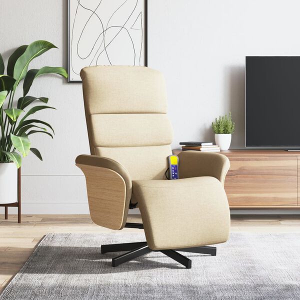 vidaXL Fauteuil inclinable avec repose-pied cr&egrave;me tissu