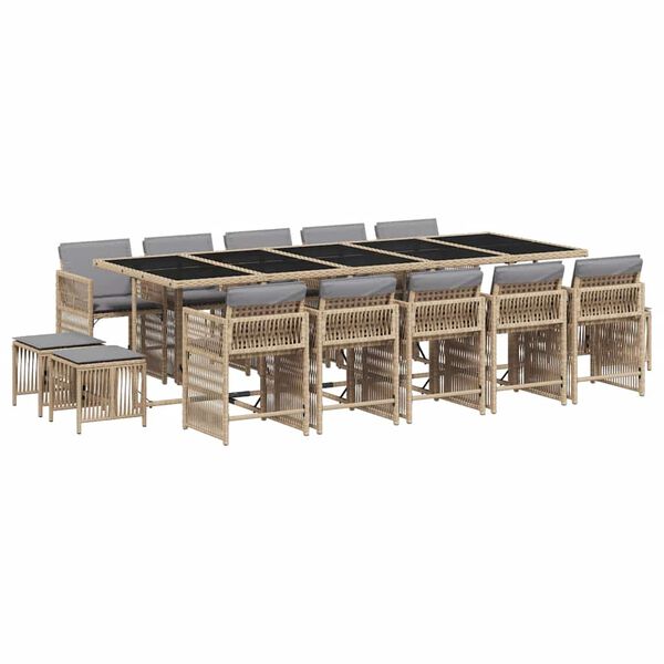 vidaXL Ensemble &agrave; manger de jardin et coussins 15 pcs m&eacute;lange beige