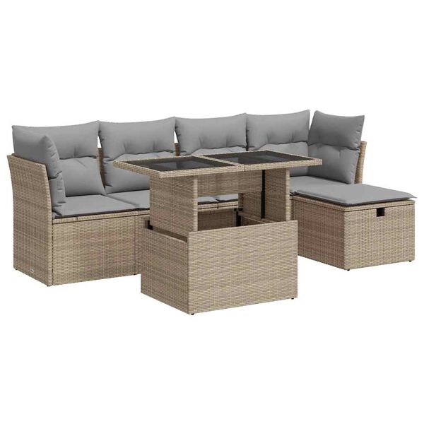 vidaXL Salon de jardin avec coussins 6 pcs beige r&eacute;sine tress&eacute;e