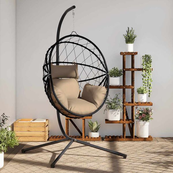 vidaXL Chaise suspendue en forme d'&oelig;uf et support taupe rotin et acier