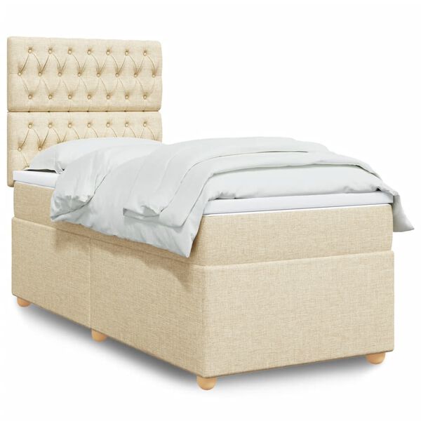 vidaXL Sommier &agrave; lattes de lit avec matelas Cr&egrave;me 100x200 cm Tissu