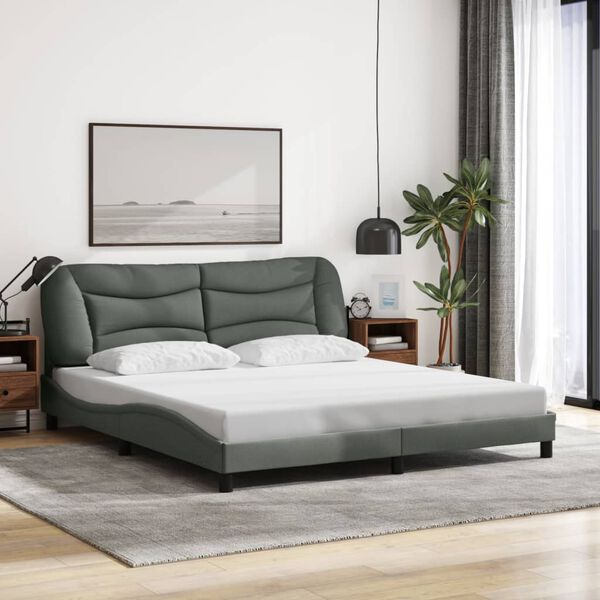 vidaXL Cadre de lit sans matelas Hvar gris foncé 180x200 cm tissu