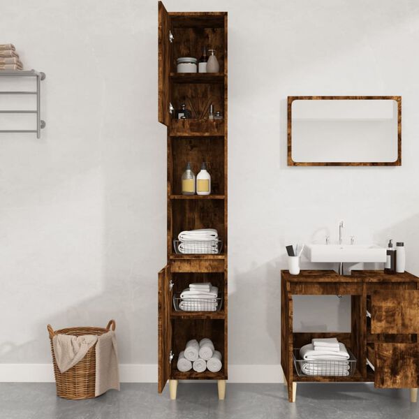 vidaXL Armoire de bain chêne fumé 30x30x190 cm bois d'ingénierie