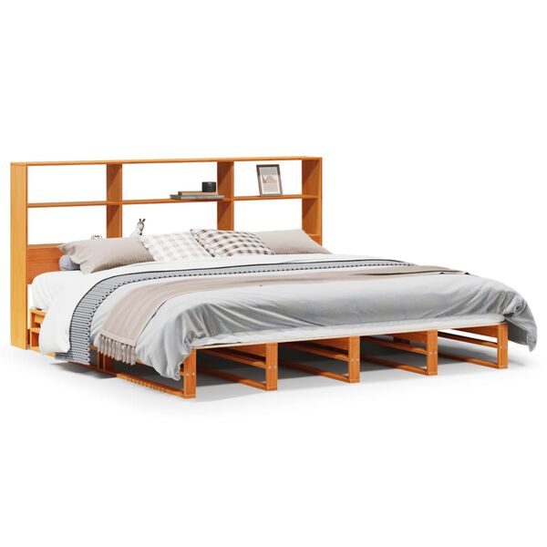 vidaXL Lit biblioth&egrave;que sans matelas cire marron 200x200cm bois massif