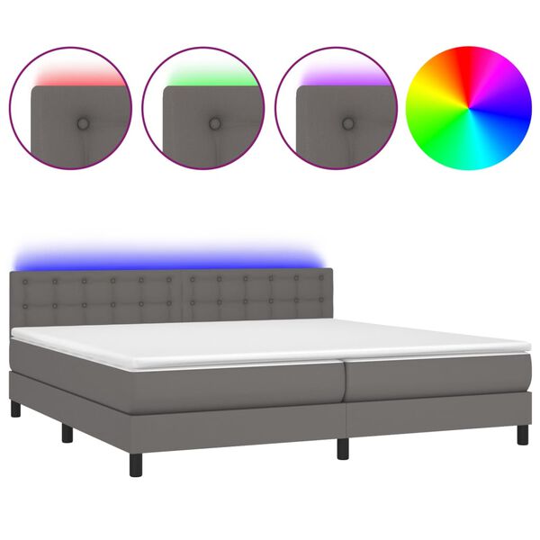 vidaXL Sommier &agrave; lattes de lit avec matelas et LED Gris 200x200 cm