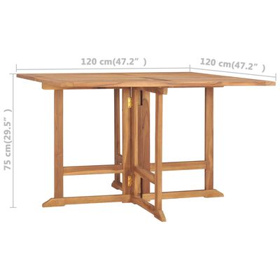 vidaXL Table à dîner pliable de jardin 120x120x75 cm Teck solide