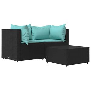 vidaXL Salon de jardin 3 pcs avec coussins Noir R&eacute;sine tress&eacute;e