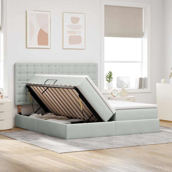 vidaXL Lit de Rangement avec matelas Gris clair 200 x 200 cm Velours