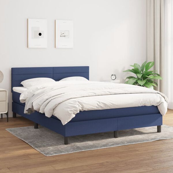 vidaXL Sommier &agrave; lattes de lit avec matelas Bleu 140x200 cm Tissu