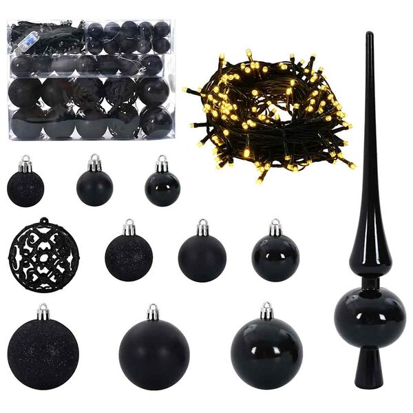 vidaXL Ensemble de Boules de No&euml;l avec 150 LED 61 pcs Noir Plastique