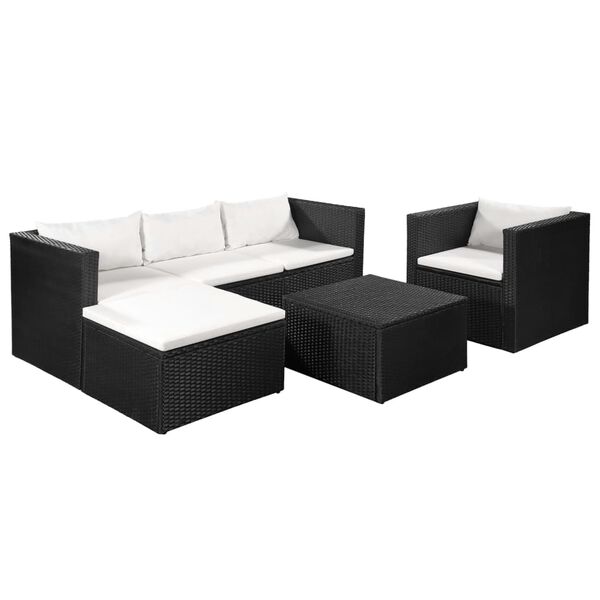 vidaXL Salon de jardin 4 pcs r&eacute;sine tress&eacute;e noir et blanc