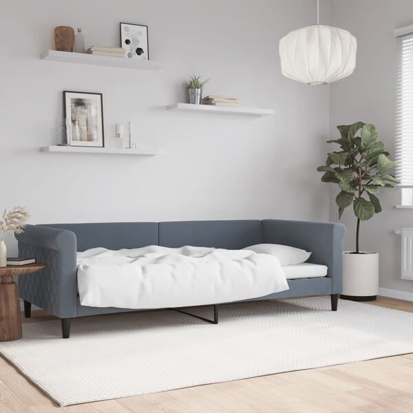 vidaXL Lit de repos sans matelas gris fonc&eacute; 90x200 cm velours