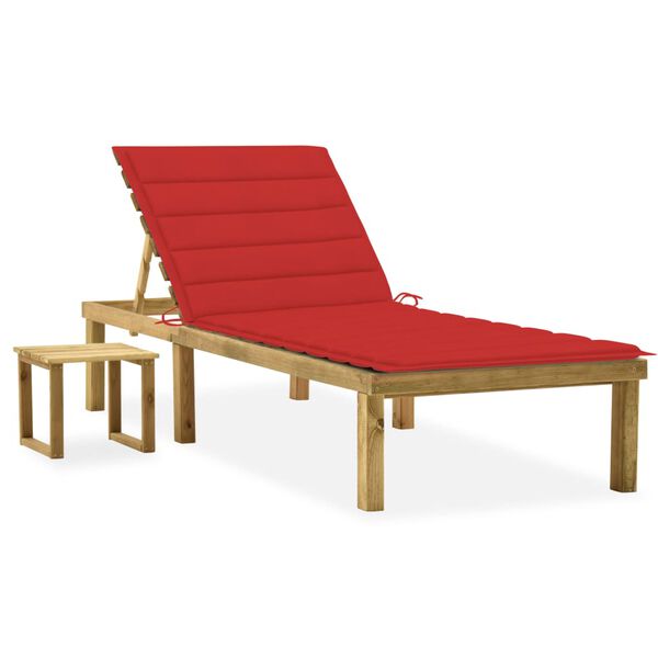 vidaXL Chaise longue de jardin avec table et coussin Pin impr&eacute;gn&eacute;