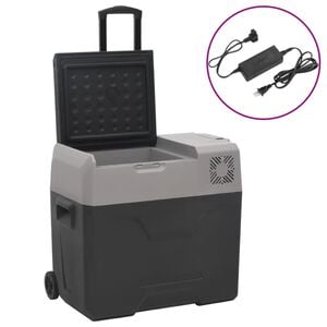 vidaXL Glaci&egrave;re avec roue et adaptateur noir et gris 40L polypropyl&egrave;ne