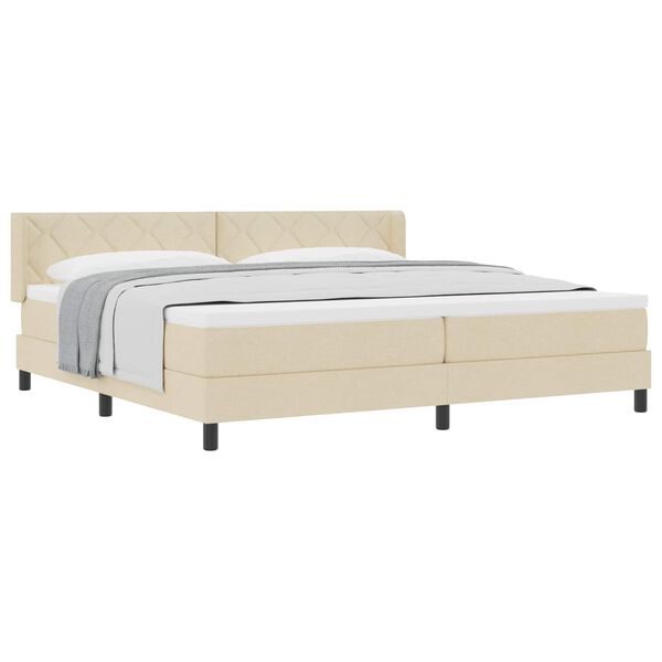 vidaXL Lit &agrave; ressorts avec matelas Cr&egrave;me 200 x 200 cm Polyester