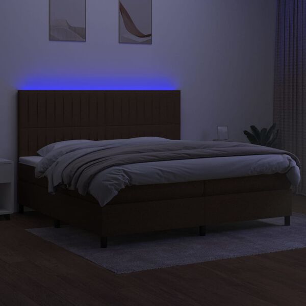 vidaXL Sommier &agrave; lattes de lit matelas et LED Marron fonc&eacute; 200x200 cm