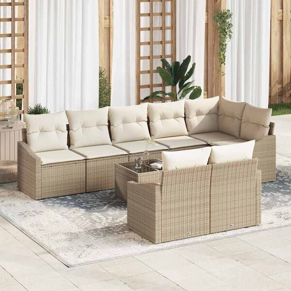 vidaXL Ensemble de canap&eacute; de jardin 9 pcs Beige et cr&egrave;me polyrotin