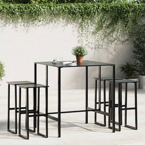 vidaXL Ensemble de bar de jardin 5 pcs noir acier enduit de poudre