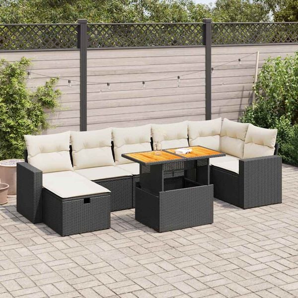 vidaXL Salon de jardin 5 pcs avec coussins noir r&eacute;sine tress&eacute;e acacia