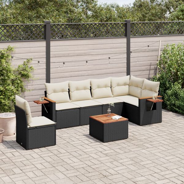 vidaXL Salon de jardin 7 pcs avec coussins noir r&eacute;sine tress&eacute;e