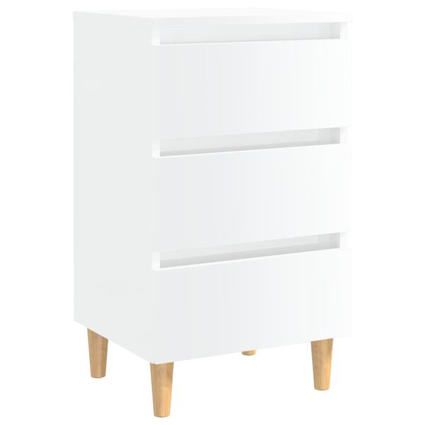 vidaXL Tables de chevet pieds en bois 2 pcs blanc brillant 40x35x69 cm