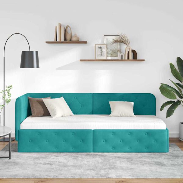 vidaXL Cadre de lit d'angle Turquoise 80 x 200 cm Velours