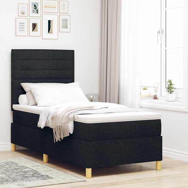 vidaXL Lit &agrave; ressorts avec matelas Noir 90 x 190 cm tissu