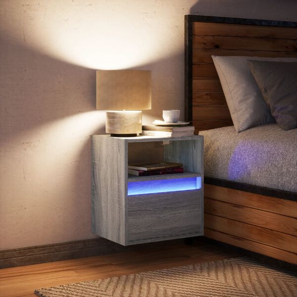 vidaXL Table de chevet murale avec lumi&egrave;res LED sonoma gris