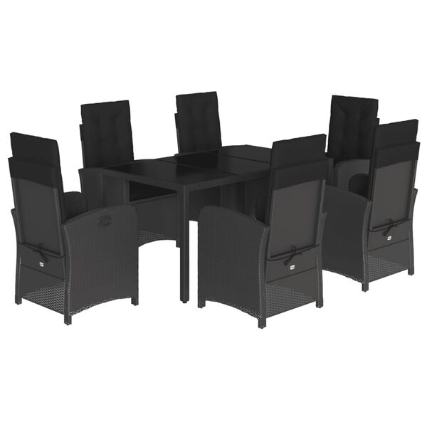 vidaXL Ensemble &agrave; manger de jardin coussins 7pcs Noir R&eacute;sine tress&eacute;e