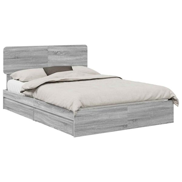 vidaXL Lit de Rangement Gris Sonoma 150 x 200 cm Bois d'ing&eacute;nierie