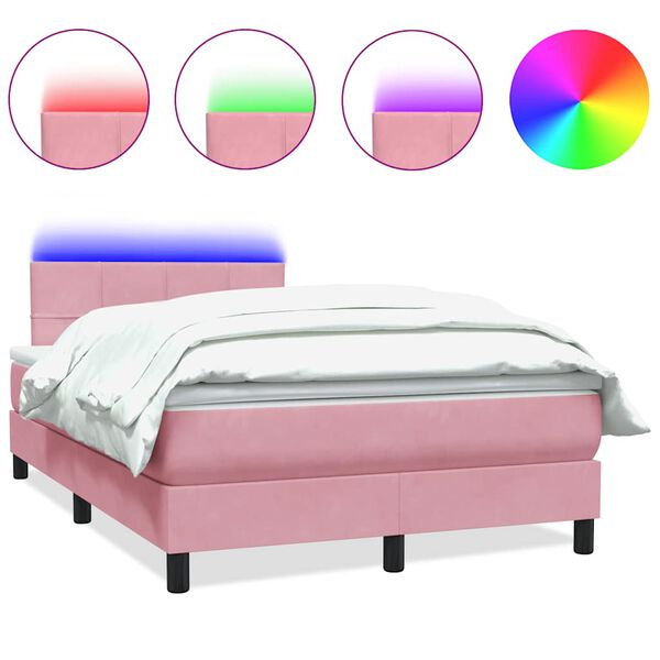 vidaXL Sommier &agrave; lattes de lit avec matelas et LED rose 120x220 cm velours