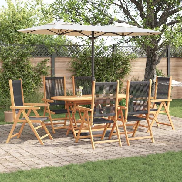 vidaXL Ensemble de salle &agrave; manger pour jardin 7 pcs Noir