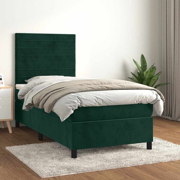 vidaXL Sommier &agrave; lattes de lit avec matelas Vert fonc&eacute; 100x200 cm
