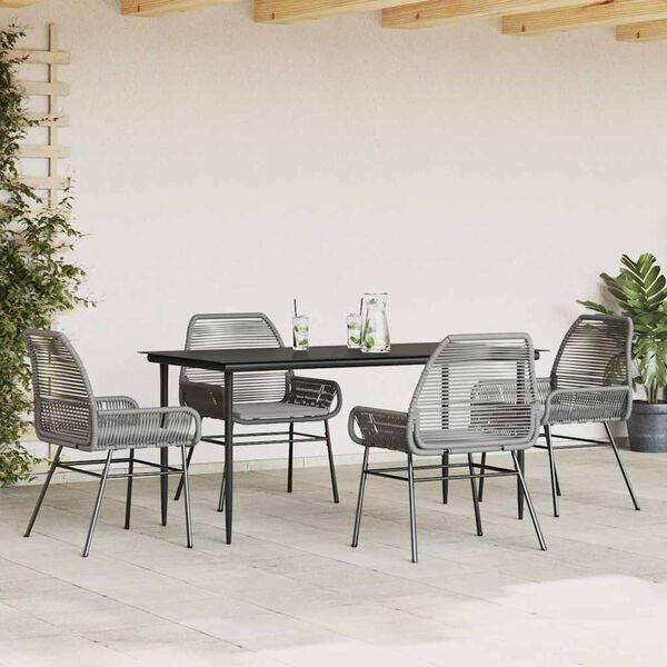 vidaXL Ensemble &agrave; manger jardin coussins 5 pcs gris poly rotin verre
