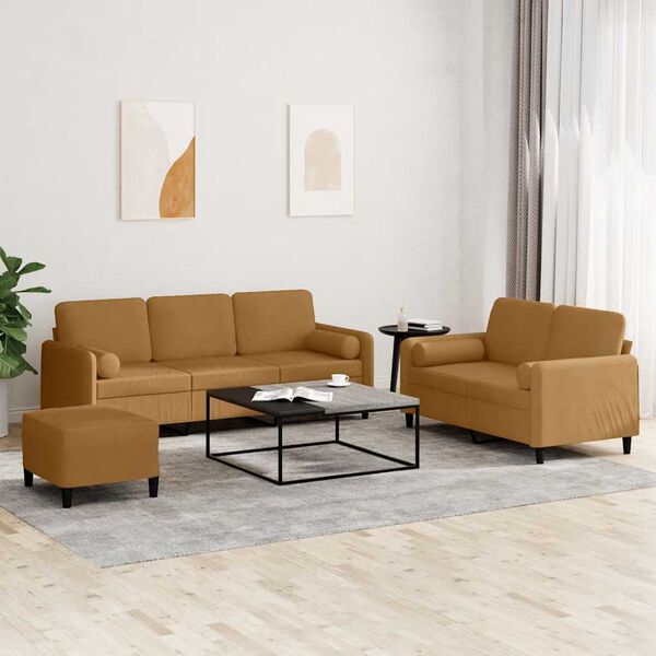 vidaXL Ensemble de canap&eacute;s 3 pcs avec coussins marron velours