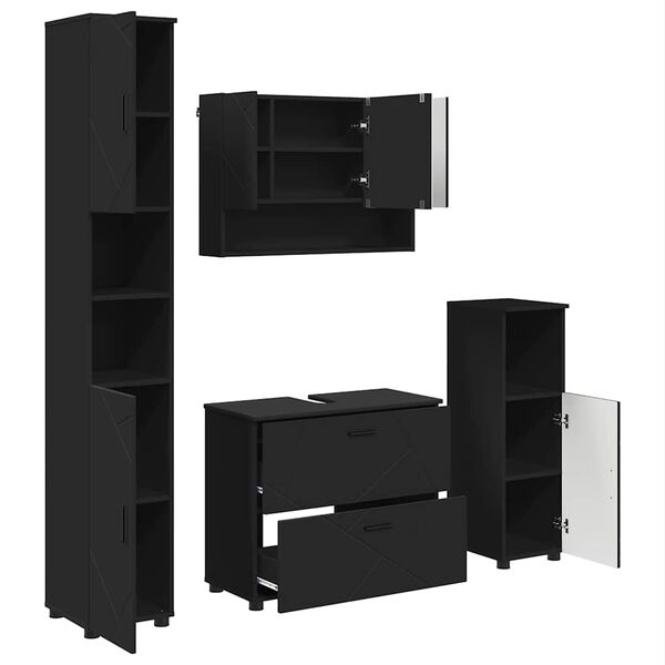 vidaXL Ensemble de mobilier de salle de bain avec tiroir 4 pcs Noir